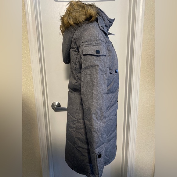 Celsius Gray Faux Fur Hooded Long Puffer Jacket NWOT small - Picture 3 of 4